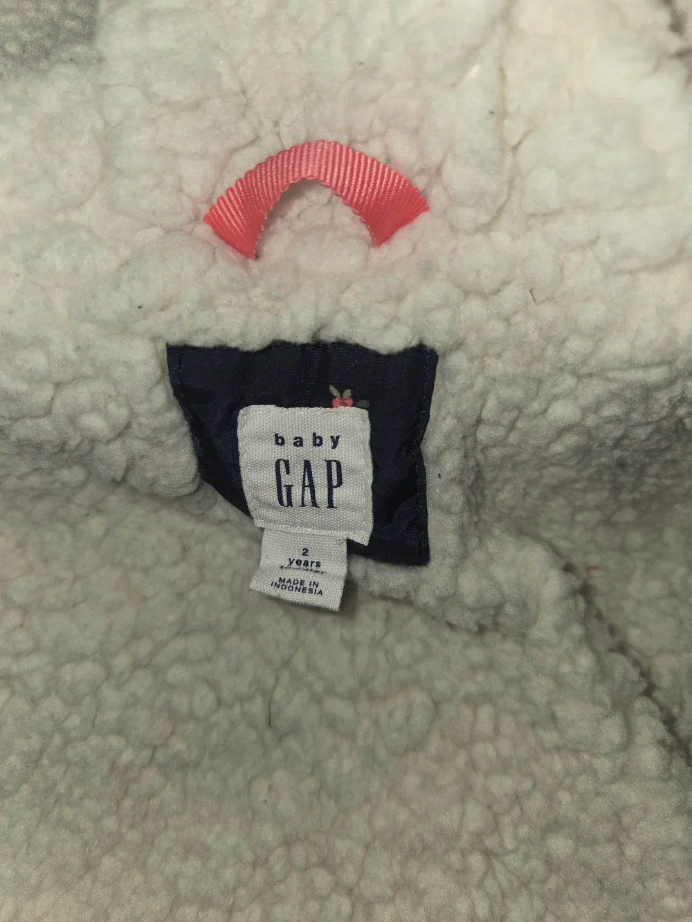 GAP Baby Cream Sherpa Jacket with Pink Loop Accent 2y